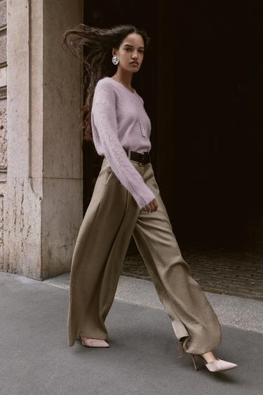 WIDE SATIN TROUSERS WITH BELT - Brown / Taupe by Zara