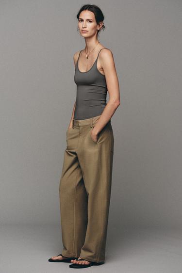 تيشيرت بولياميد بحمالات رفيعة - أنثراسيت داكن الخاص بـ Zara