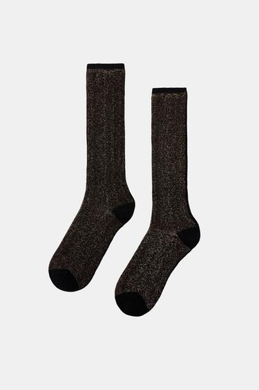 METALLIC THREAD ANKLE SOCKS - Aged gold by Zara
