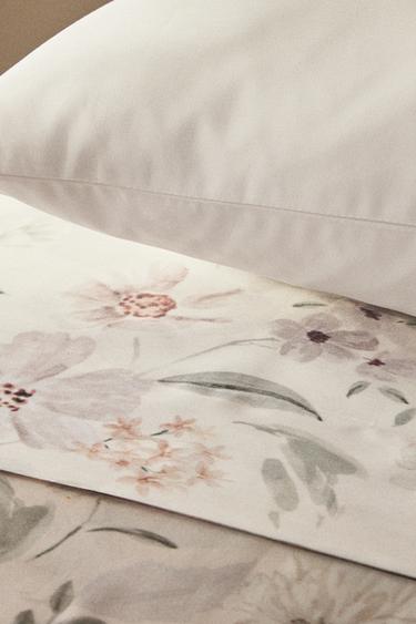 FLORAL PRINT SATEEN FLAT SHEET - Oyster-white by Zara - Image 4