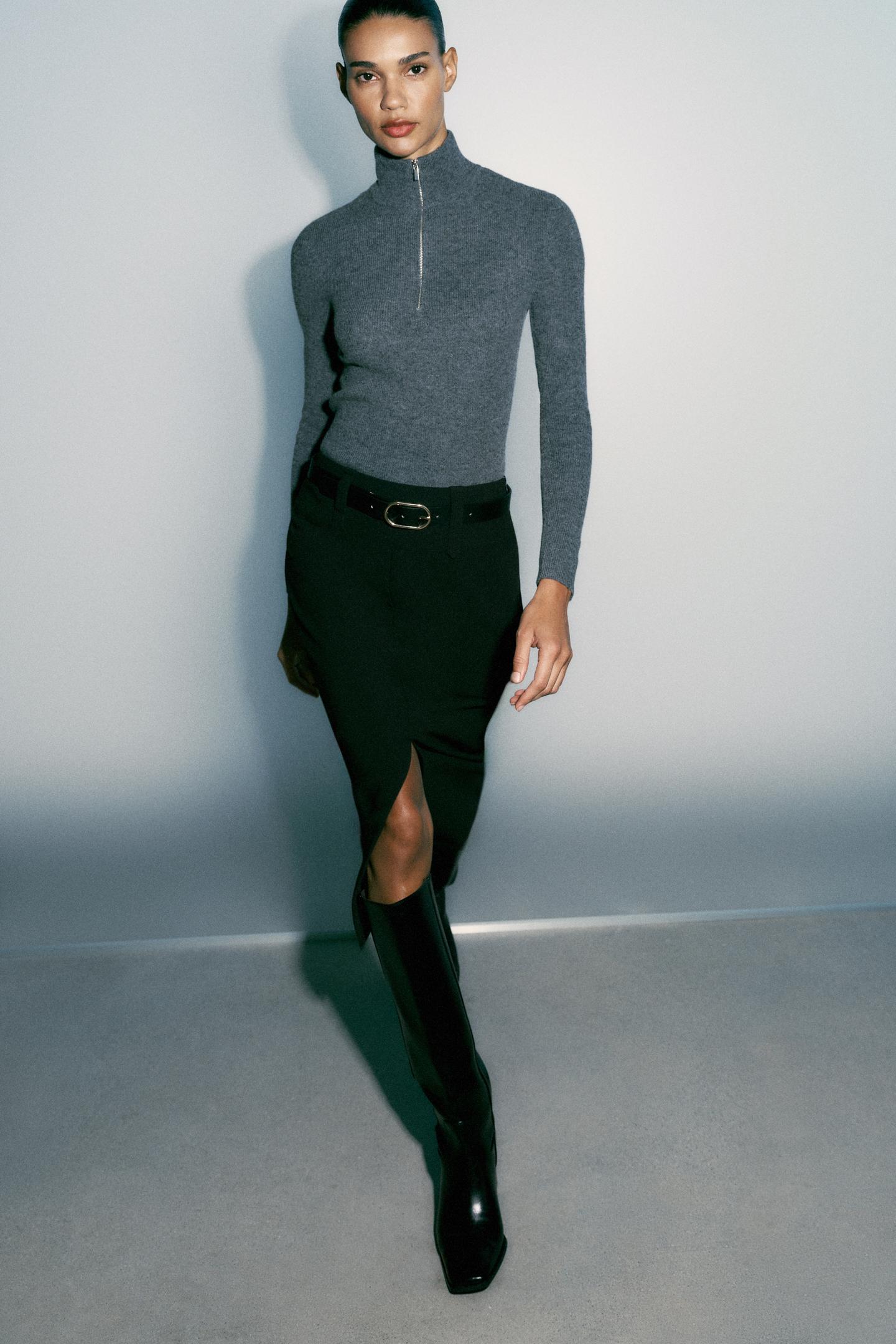 Женская юбка Zara Belted MIDI, цвет: Чёрный — фото 4