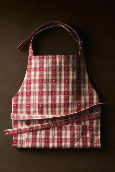 CHRISTMAS HEART CHECK COTTON APRON — Red 1