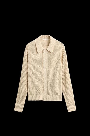 Zara TEXTURED KNIT CARDIGAN - Ecru