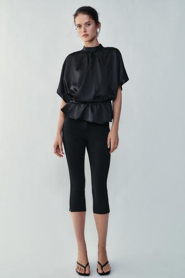 DRAPERET SATINBLUSE - Sort fra Zara