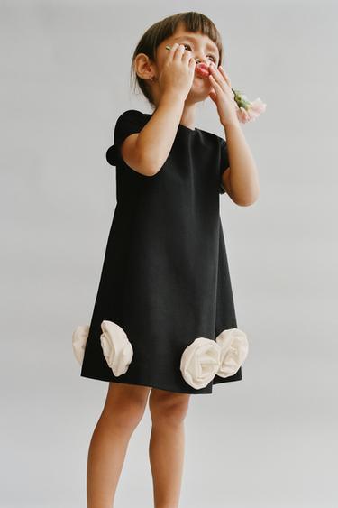 CONTRAST 3D FLORAL DRESS - Black by Zara