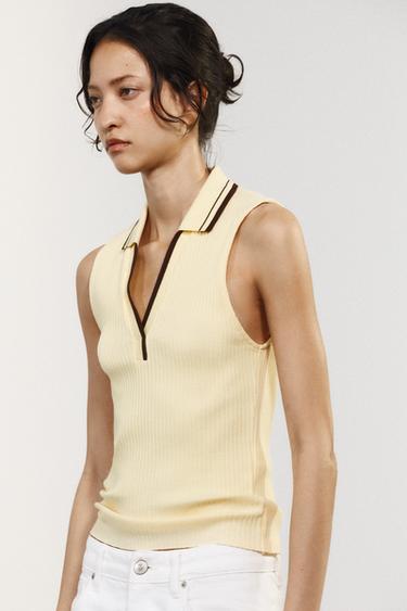 Zara RIBBED POLO - Light yellow