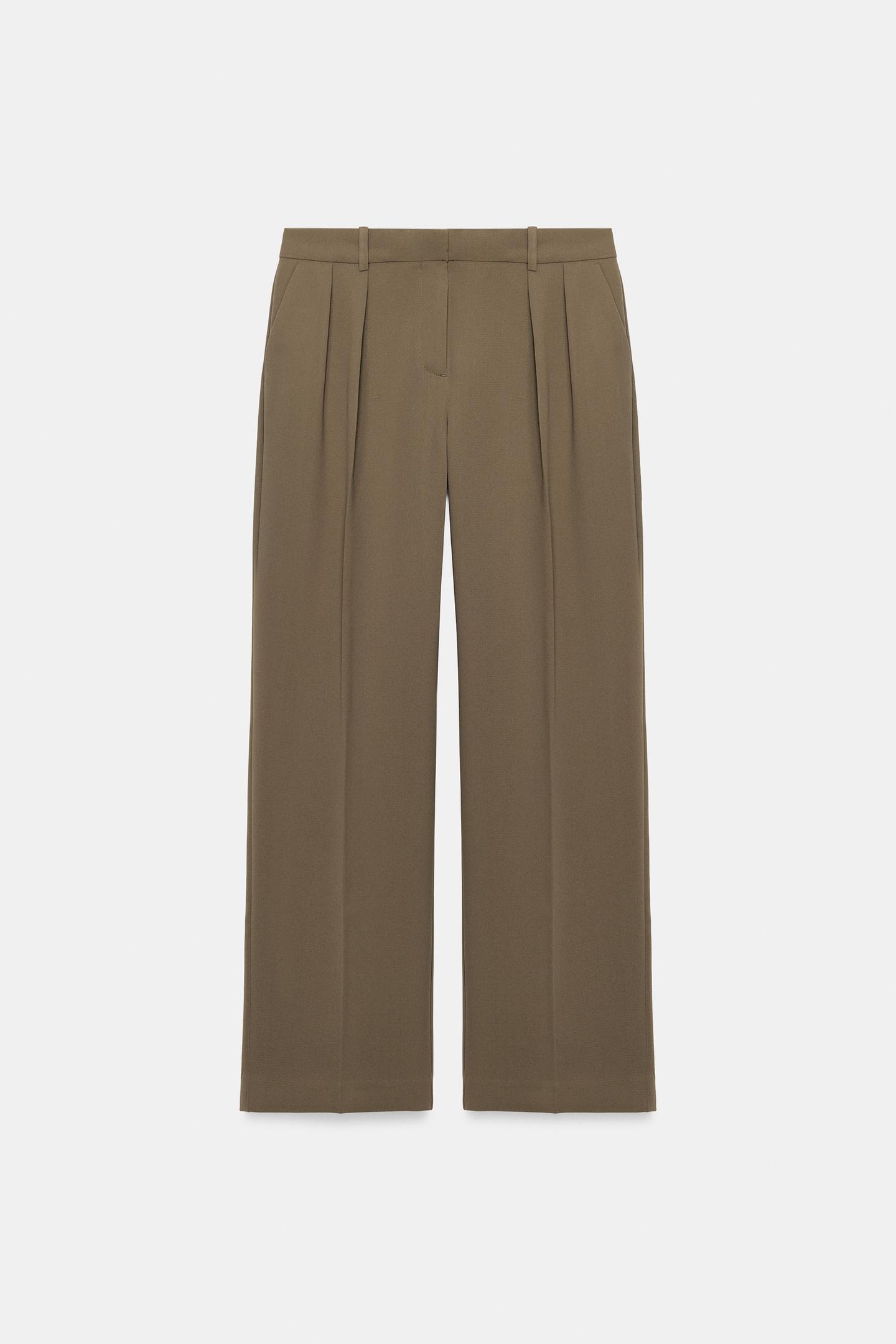 Женские брюки Zara Straight-Leg Pleated, цвет: Коричневый / Серо-коричневый — фото 3