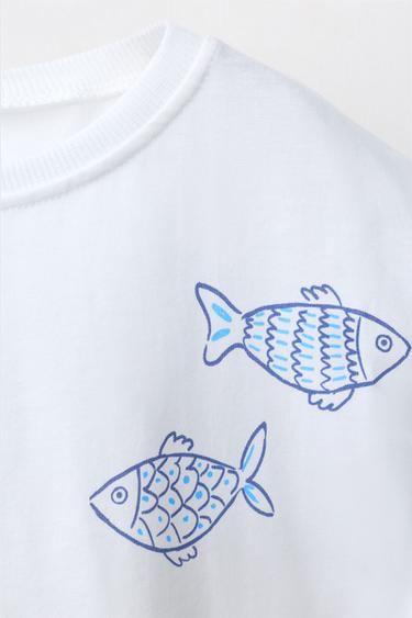 FISH PRINT T-SHIRT AND CYCLING LEGGINGS SET - Blue/White by Zara - Image 2