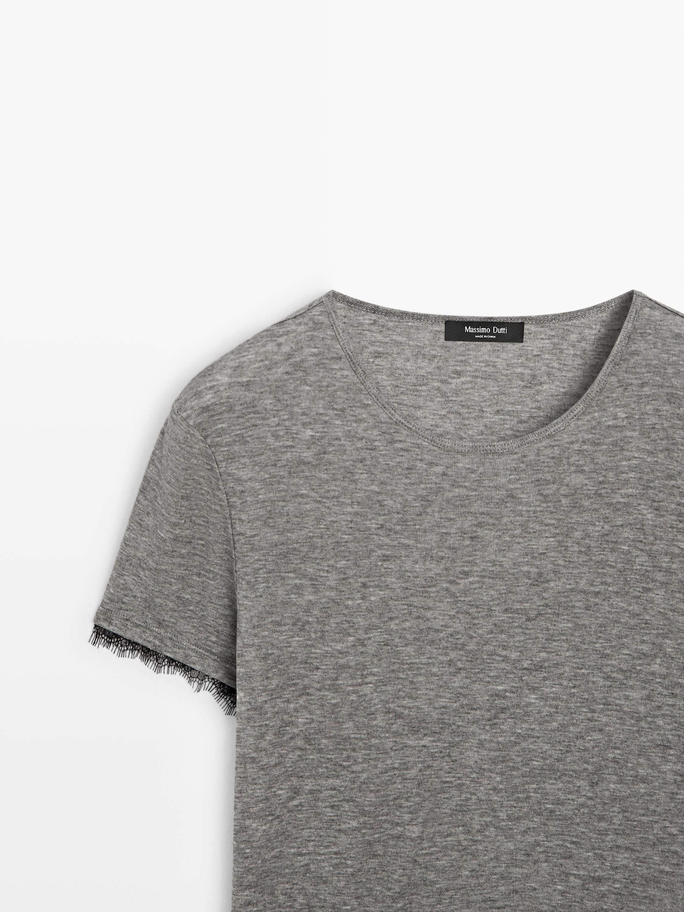 Lace detail wool T-shirt