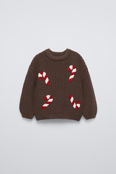 CHUNKY KNIT SWEATER WITH CROCHET EMBROIDERY - Chocolate by Zara