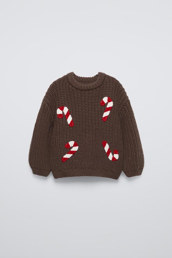 CROCHET EMBROIDERY CHUNKY KNIT SWEATER - Chocolate | ZARA United States