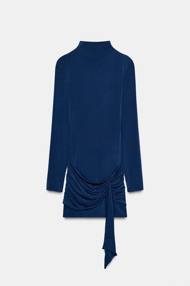 SHORT VELVET DRESS WITH SASH - Ink blue by Zara - Image 2
