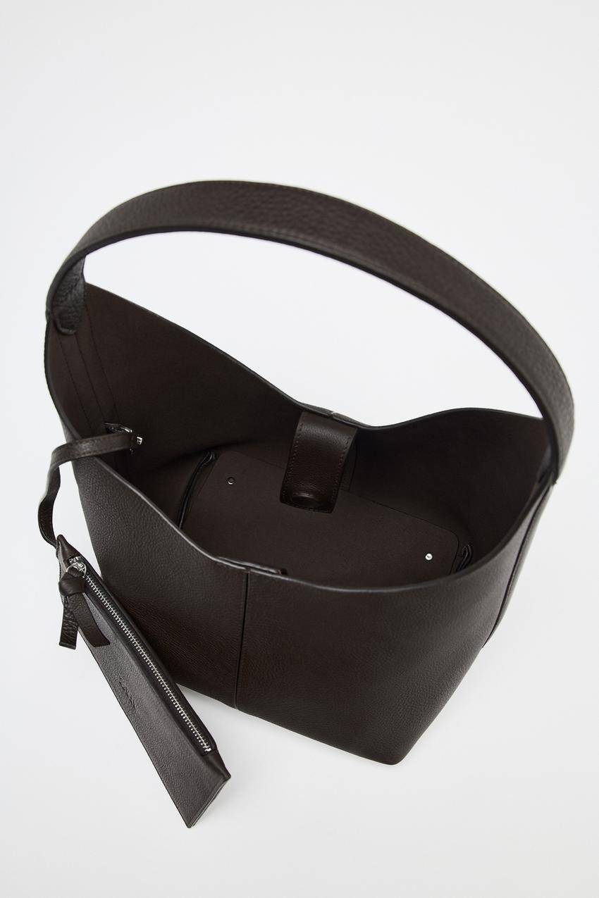 WOVEN SPLIT LEATHER FLOWER BUCKET BAG