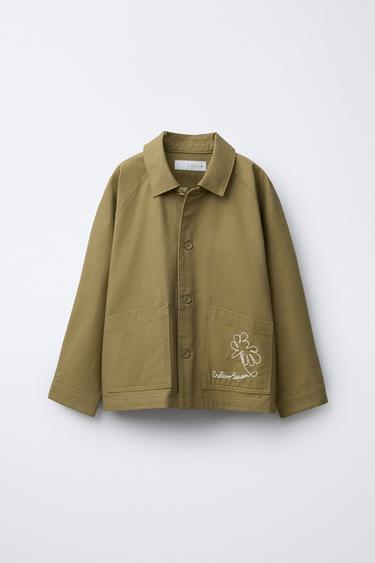 CONTRAST EMBROIDERY OVERSHIRT - Green by Zara