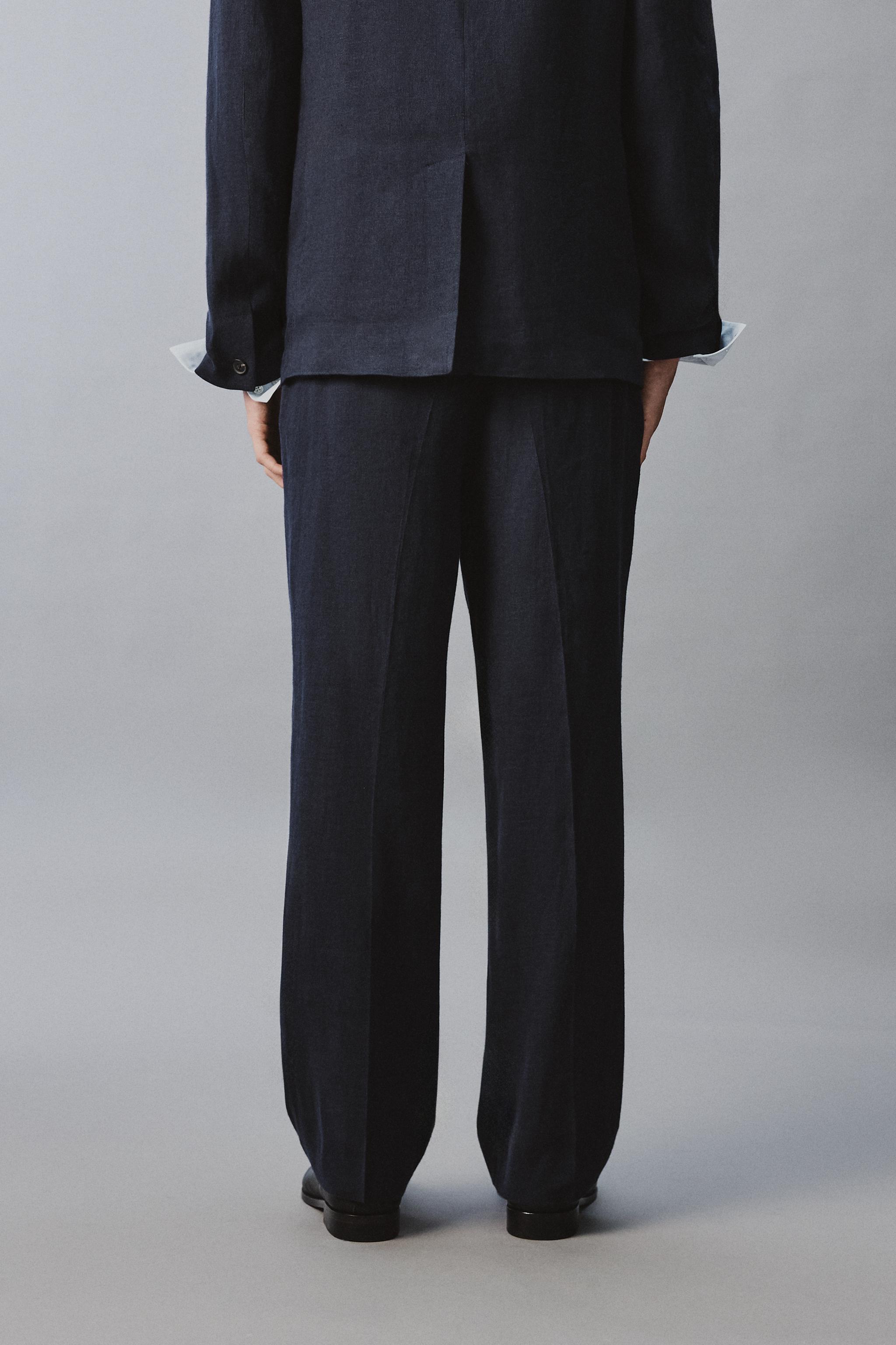 LINEN COTTON BLEND PLEATED SUIT PANTS