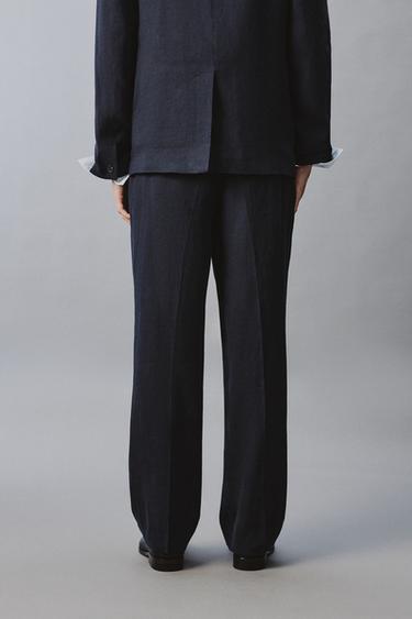 PANTALON DE COSTUME À DOUBLES PLIS EN LIN ET COTON - Indigo de Zara - Image 2