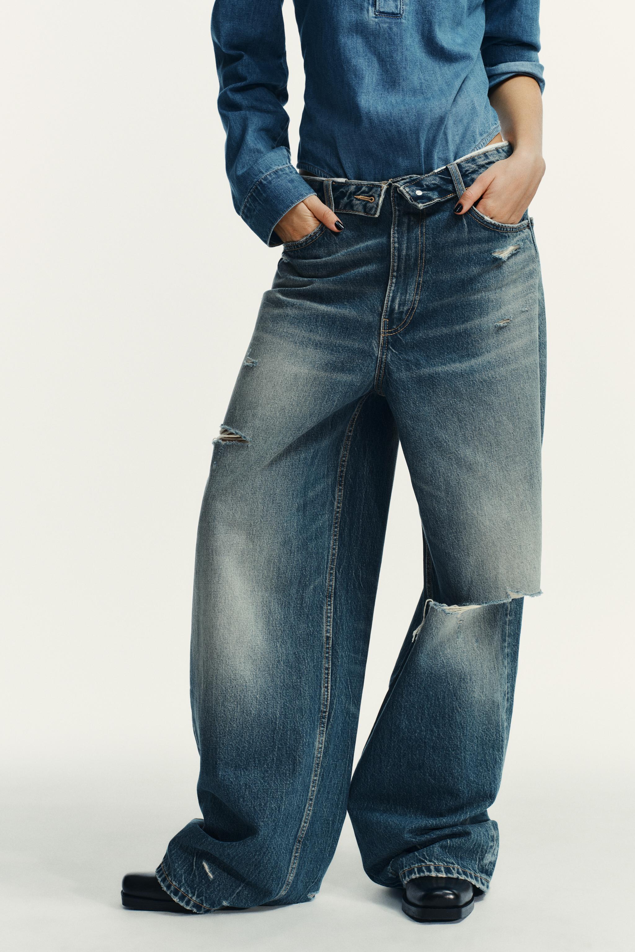 TRF ミッドライズ折り返しウエストデニムパンツ - ブルー | ZARA Japan