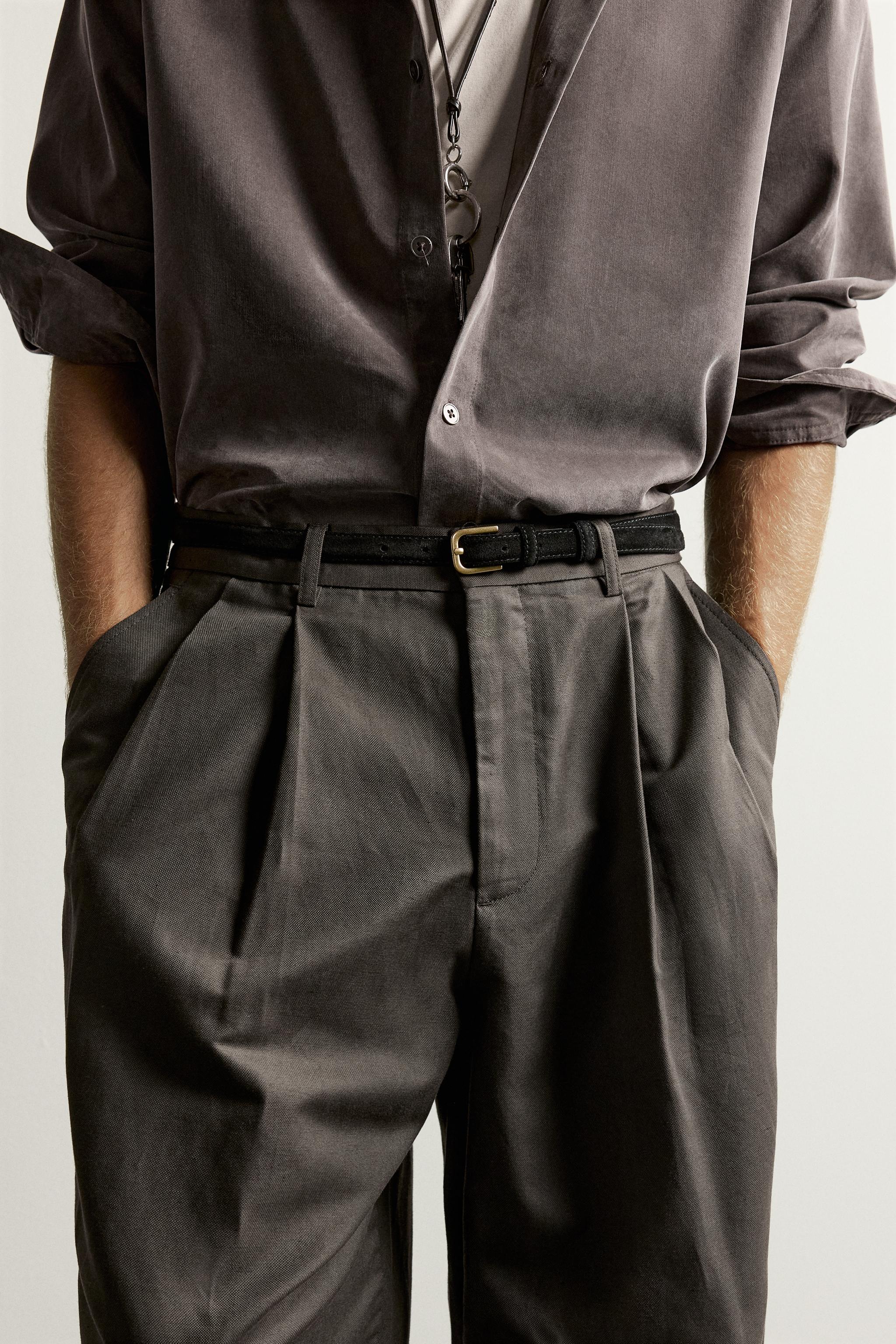 Мужские брюки Zara COTTON-LINEN PLEATED CHINO PANTS — фото 5