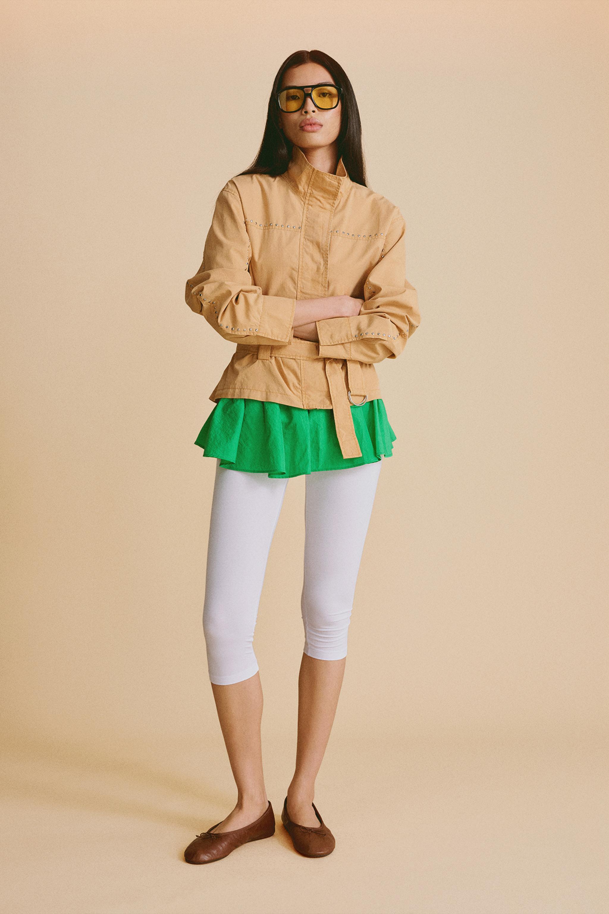RUFFLED TAFFETA BANDEAU TOP — Green