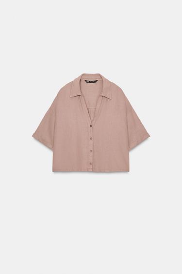 CAMISA MANGA CORTA - Tostado claro de Zara