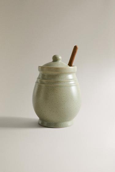 Zara STONEWARE HONEY JAR WITH SPOON - GREENISH
