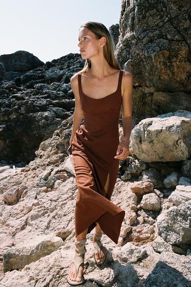 LINEN BLEND MIDI DRESS - Terracotta by Zara - Image 0