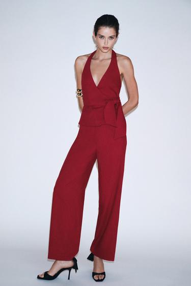 HIGH-WAIST STRAIGHT-LEG TROUSERS - Cherry red by Zara - Image 1