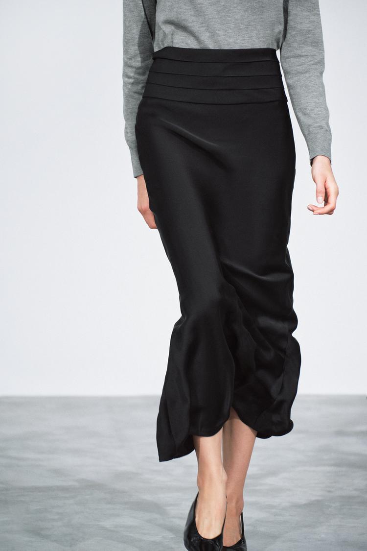 ZW COLLECTION SATIN PENCIL SKIRT — Black