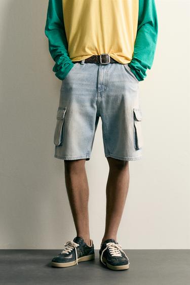 ברמודה בגזרת BAGGY CARGO במראה וינטג' - כחול של Zara