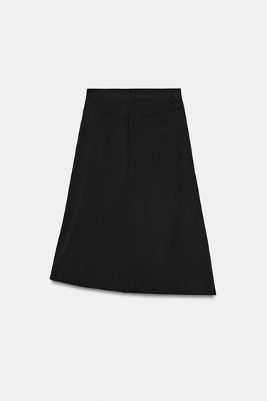 Zara 不對稱下襬中長裙 - 黑色