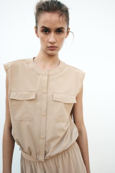 SHORT WAISTCOAT WITH ELASTICATED HEM - Mid-camel by Zara - Image 3