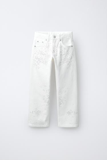 JEANS STRAIGHT CON STRASS - Bianco di Zara