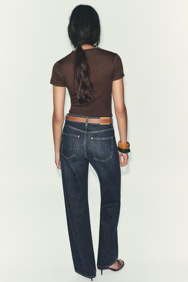 T-SHIRT À MANCHES COURTES EN MAILLE CÔTELÉE - Chocolat de Zara - Image 2