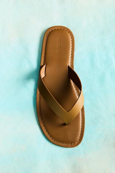 LEATHER STRAPPY SANDALS - Dark tan by Zara - Image 0