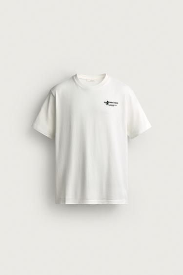 Zara CONTRASTING PRINT REGULAR FIT T-SHIRT - Oyster-white