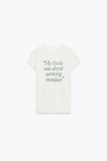 RUSTIC T-SHIRT WITH SLOGAN - White / Green by Zara