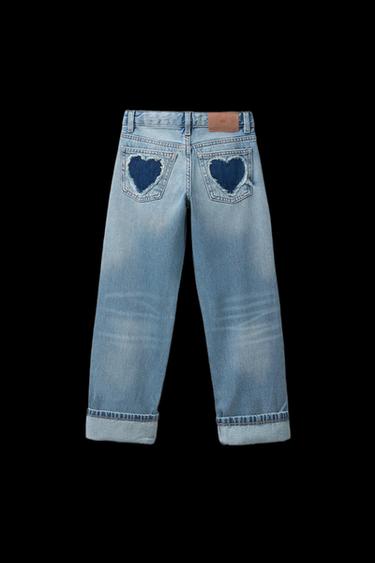 STRAIGHT JEANS WITH HEART PATCHES - Blue by Zara