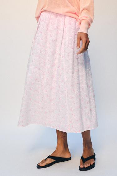 Zara STRUCTURED LAYERED MIDI SKIRT - Pink / White