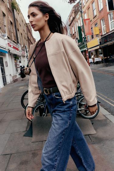 FAUX SUEDE BOMBER JACKET - Ecru by Zara - Image 5