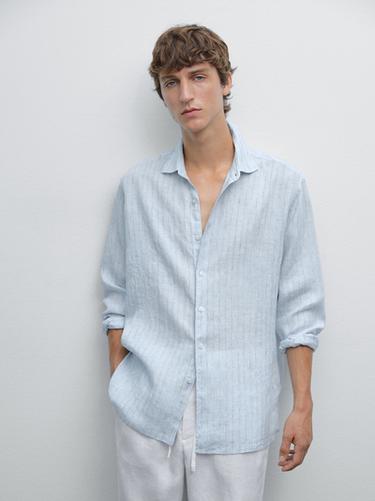 Camisa rayas regular fit - Celeste de Zara