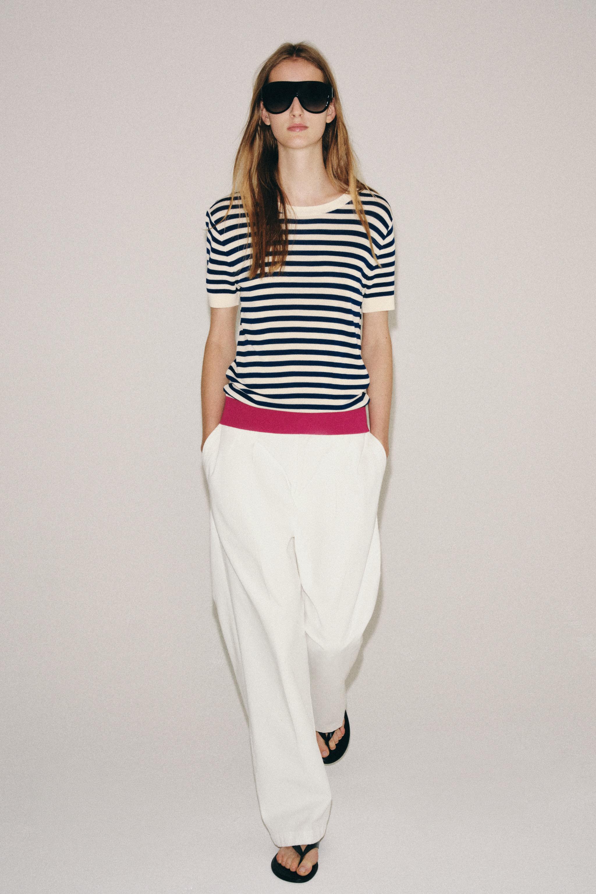 STRIPED KNIT TOP — Pink / White
