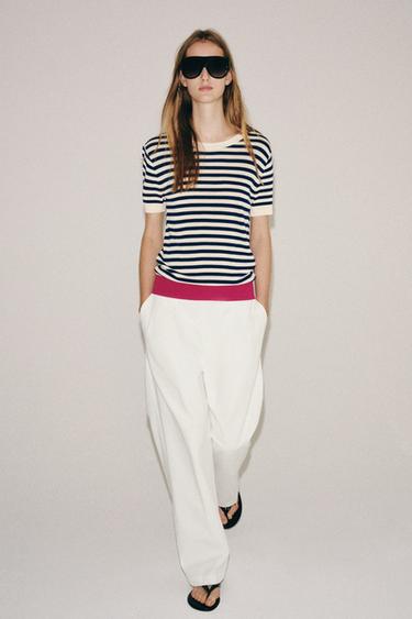 STRIPED KNIT TOP - Pink / White by Zara - Image 0