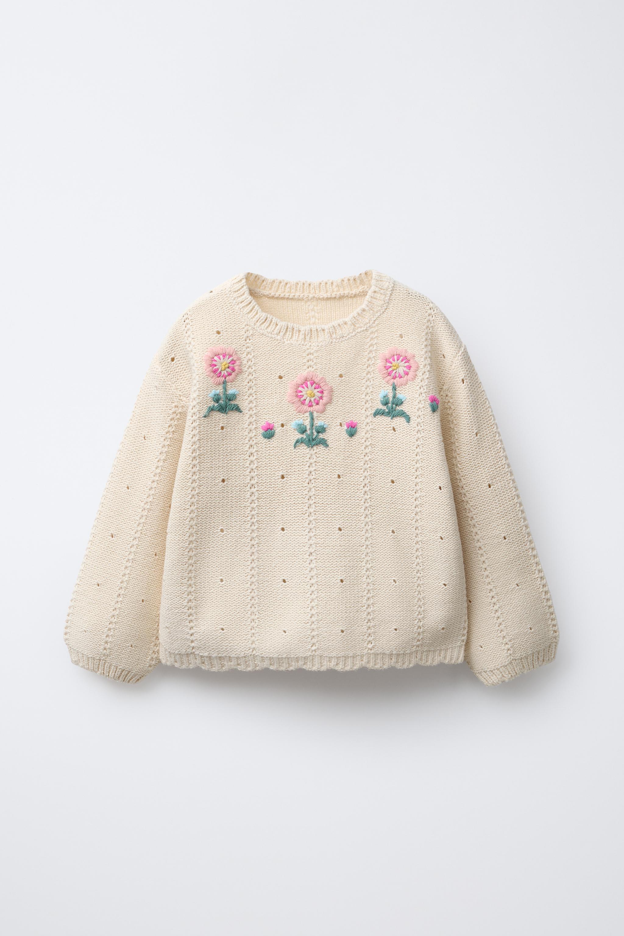 KNIT SWEATER WITH FLORAL EMBROIDERY Ecru ZARA India
