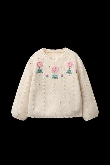 JERSEY PUNTO FLORES BORDADAS - Crudo de Zara - Imagen 0