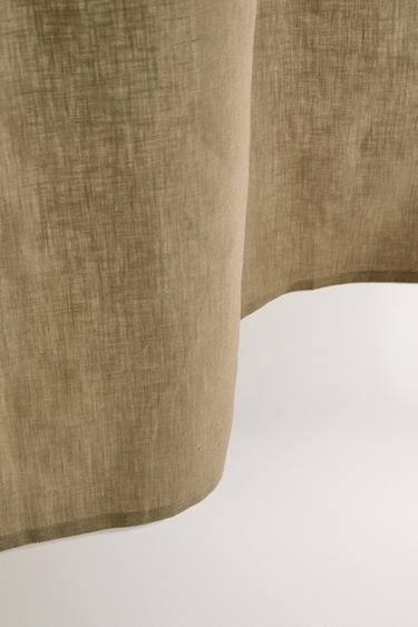 LINEN SHOWER CURTAIN WITH SIDE STRIPE - Dark khaki by Zara - Image 4