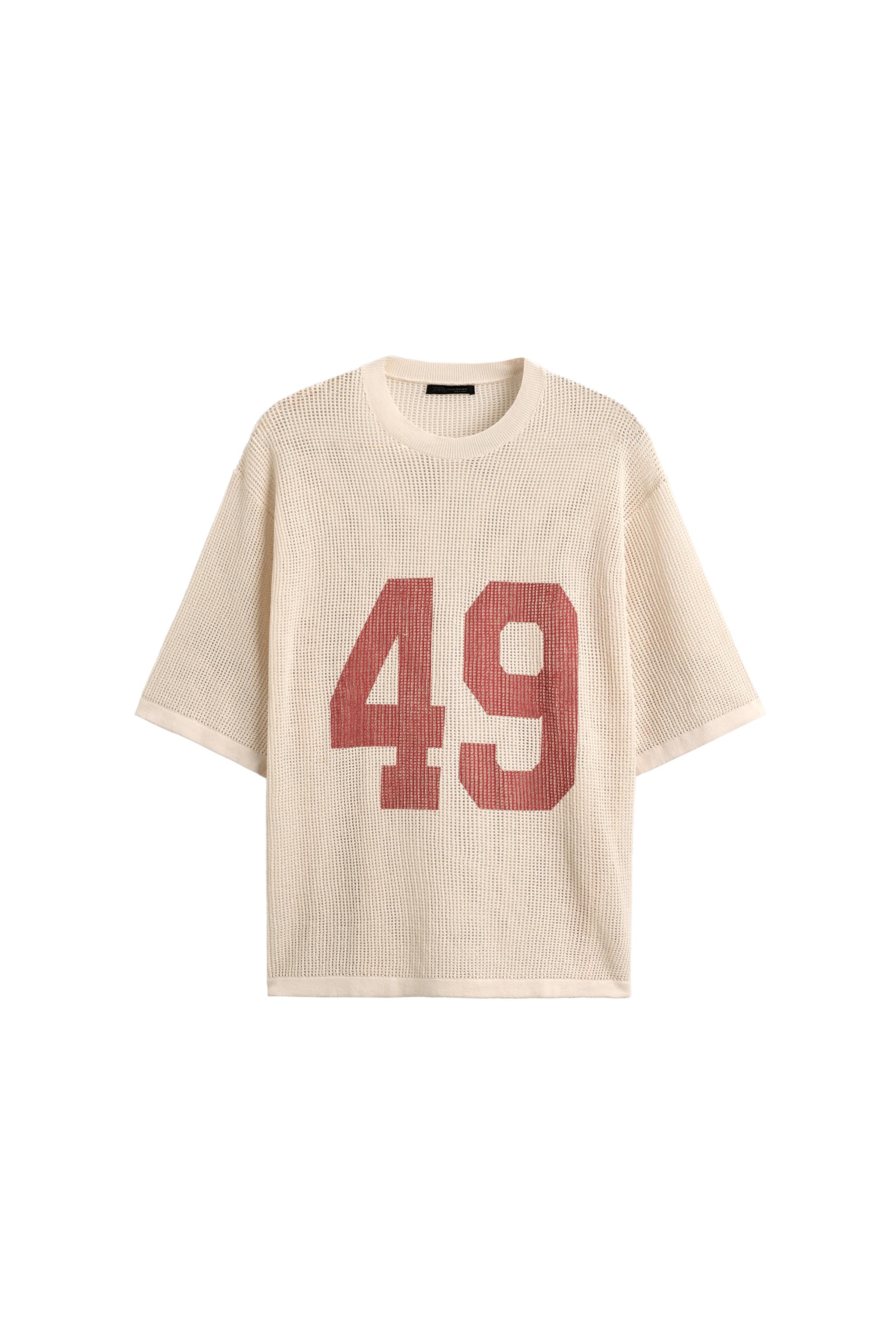 NUMBERED MESH KNIT T-SHIRT - Ecru | ZARA United States