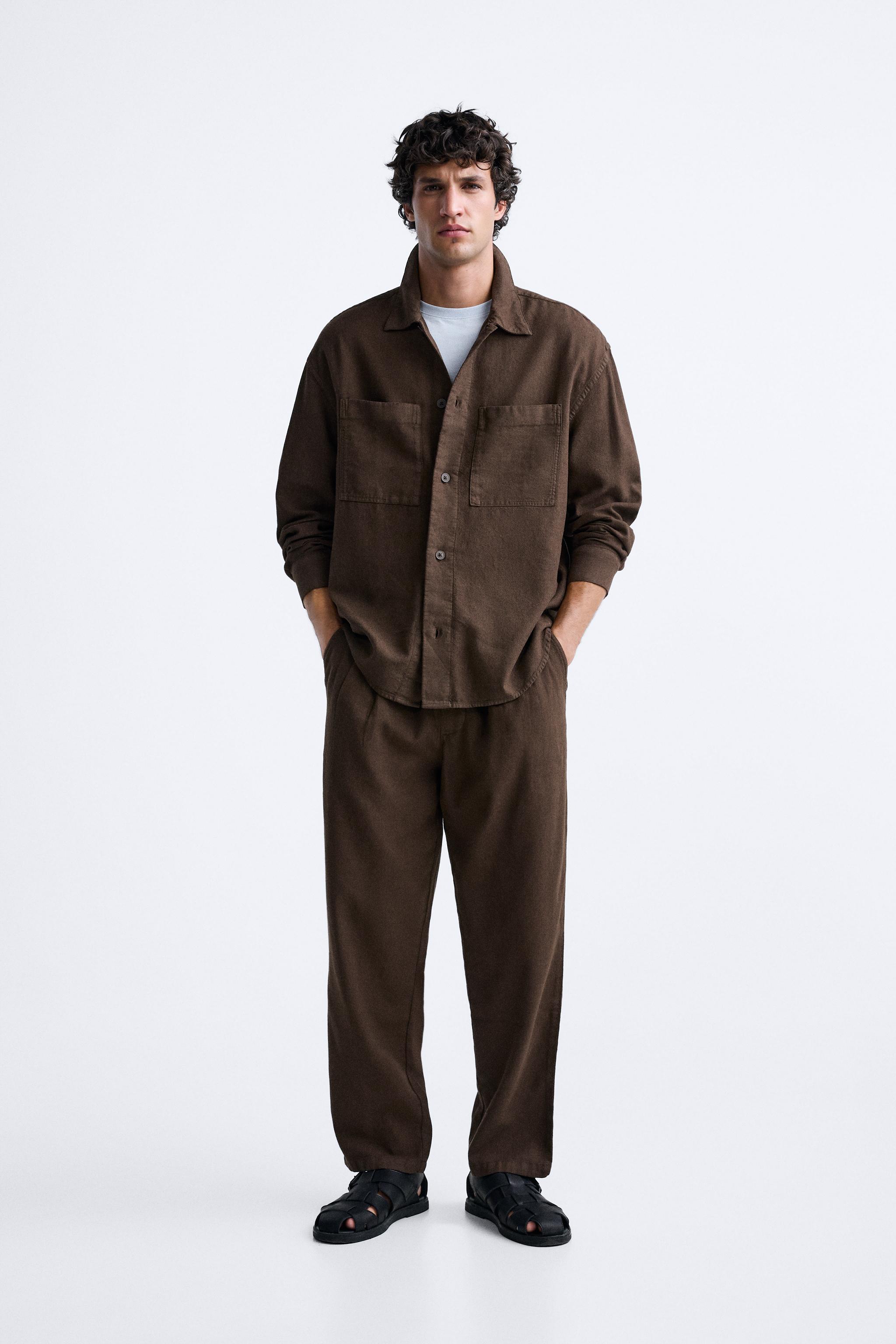 HOSE AUS BAUMWOLL-LEINEN-MISCHGEWEBE - Braun | ZARA Deutschland 