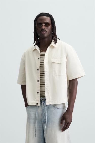 Zara WASHED POCKETED OVERSHIRT - Oyster-white
