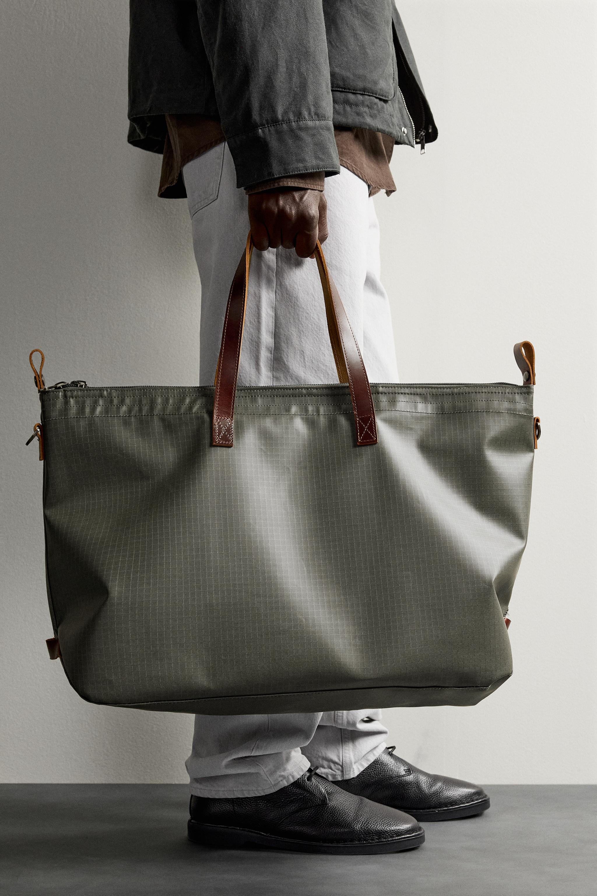 LEATHER DETAIL TRAVEL BAG - Grey | ZARA India