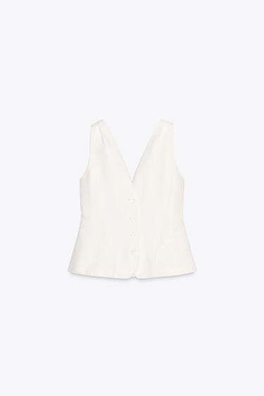 ZW COLLECTION LINEN BLEND VOLUME WAISTCOAT - Ecru by Zara - Image 4